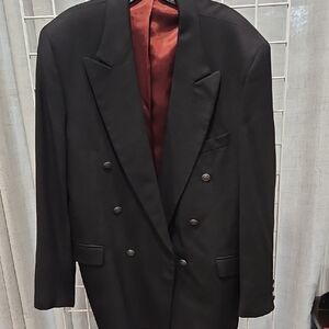 Elegant Black Double-Breasted Men's Blazer Wool, Small Flaw, See Pics